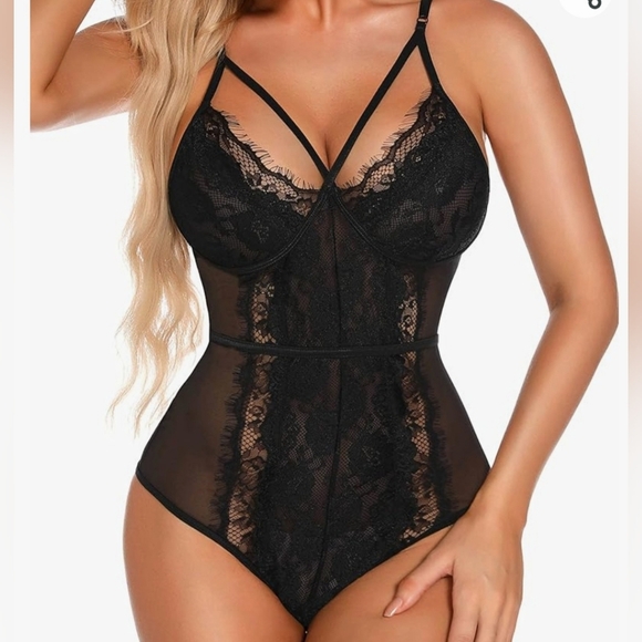 4xl Sexy One Piece Lace Teddy Bodycon Black Eyelash Sheer as NWOT - Picture 2 of 6